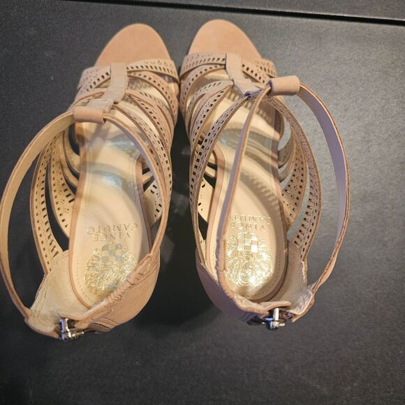 Vince Camuto Strappy Tan Block Heel Sandals - Picture 7 of 8